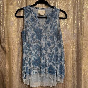 Vanessa Virginia Anthropologie Blue Sparkly Metallic Floral Top Blouse XS